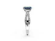 3 Stone Engagement Ring Setting for Fancy Blue Emerald Cut Center with Pave Split Shank and Prong Head in White Gold