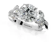 Floral Engagement Ring Setting for Round Cut Center with Trailing Marquise Accents and Prong Head in Sterling Silver