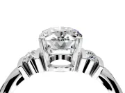 Solitaire Engagement Ring Setting for Oval Center with Grooved Bar Accent Band and Prong Head in Sterling Silver