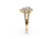 Halo Engagement Ring Setting for Heart-Shaped Center with Two-Strand Split Shank and Prong Head in Yellow Gold