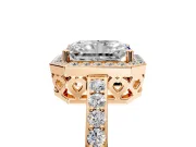 Halo Engagement Ring Setting for Radiant Cut Center with Heart-Shaped Openwork, Pave Band and Prong Head in Rose Gold