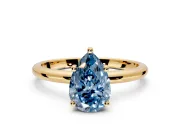 Hidden Halo Engagement Ring Setting for Fancy Blue Pear-Shaped Center with Thin Round-Wire Band and Prong Head in Yellow Gold