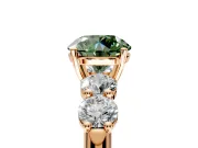 5 Stone Engagement Ring Setting for Fancy Green Round Cut Center with Graduated Accents and Prong Head in Rose Gold