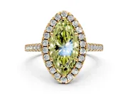 Halo Engagement Ring Setting for Fancy Yellow Marquise Center with Raised Halo, Pave Band and Prong Head in Yellow Gold