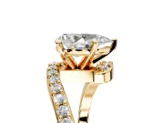 Solitaire Engagement Ring Setting for Pear-Shaped Center with Pave Bypass Swirl Band and Prong Head in Yellow Gold