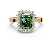 Starburst Halo Engagement Ring Setting for Fancy Green Radiant Cut Center with Flat Cathedral Band and Prong Head in Yellow Gold