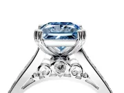 Solitaire Engagement Ring Setting for Fancy Blue Princess Cut Center with Channel Band and Double Claw Prong Head in Platinum