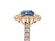 Milgrain Floral Halo Engagement Ring Setting for Fancy Blue Cushion Cut Center with Pave Band and Prong Head in Rose Gold