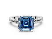 Rope Engagement Ring Setting for Fancy Blue Asscher Cut Center with Accent Shoulders and Prong Head in Platinum
