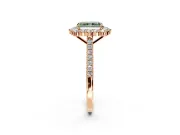 Halo Engagement Ring Setting for Fancy Green Radiant Cut Center with Single-Row Pave, Open Basket and Prong Head in Rose Gold