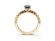 Solitaire Engagement Ring Setting for Fancy Blue Emerald Cut Center with Bezel-Dot Beaded Band and Prong Head in Yellow Gold