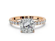 Solitaire Engagement Ring Setting for Cushion Cut Center with Large Accent Band and Prong Head in Rose Gold