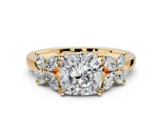 Floral Engagement Ring Setting for Cushion Cut Center with Marquise Cluster Shoulders and Prong Head in Yellow Gold