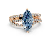 Solitaire Engagement Ring Setting for Fancy Blue Marquise Center with Woven 3-Strand Pave Band and Prong Head in Rose Gold