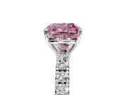 Solitaire Engagement Ring Setting for Fancy Pink Cushion Cut Center with Large Accent Band and Prong Head in Sterling Silver