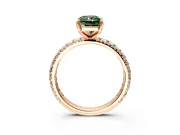 Solitaire Engagement Ring Setting for Fancy Green Radiant Cut Center with Shared-Prong Accents and Prong Head in Rose Gold
