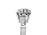 3 Stone Engagement Ring Setting for Round Cut Center with Baguette Accents and Prong Head in Sterling Silver