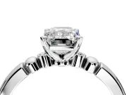 Solitaire Engagement Ring Setting for Emerald Cut Center with Beaded Shoulders and Prong Head in Platinum