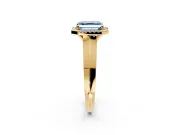 Halo Engagement Ring Setting for Fancy Blue Asscher Cut Center with Knife Ridge Cathedral Band and Prong Head in Yellow Gold