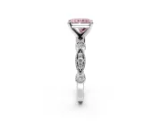 Solitaire Engagement Ring Setting for Fancy Pink Radiant Cut Center with Milgrain Bezel Accents and Prong Head in Platinum