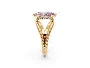 Halo Engagement Ring Setting for Fancy Pink Marquise Center with Rope Twist Split Shank and Prong Head in Yellow Gold
