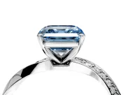 Side Accent Engagement Ring Setting for Fancy Blue Asscher Cut Center with Accent Shoulders and Prong Head in Sterling Silver