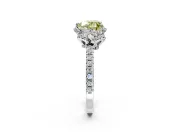 Halo Engagement Ring Setting for Fancy Yellow Heart-Shaped Center with Openwork Halo, Pave Band and Prong Head in Platinum
