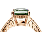 Engraved Engagement Ring Setting for Fancy Green Asscher Cut Center with Milgrain Pave Band and Prong Head in Rose Gold