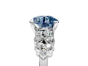 Cluster Engagement Ring Setting for Fancy Blue Round Cut Center with 2-Row Shoulder Clusters and Prong Head in White Gold