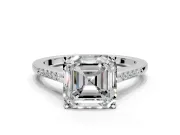 Solitaire Engagement Ring Setting for Asscher Cut Center with Channel Accents and Prong Head in Platinum