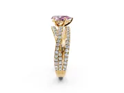 Solitaire Engagement Ring Setting for Fancy Pink Pear-Shaped Center with Woven 3-Strand Pave Band and Prong Head in Yellow Gold