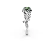 Halo Engagement Ring Setting for Fancy Green Cushion Cut Center with Leaf Motif Split Shank and Prong Head in Sterling Silver