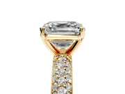 Solitaire Engagement Ring Setting for Asscher Cut Center with Domed Multi-Row Pave Band and Prong Head in Yellow Gold