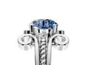 Solitaire Engagement Ring Setting for Fancy Blue Round Cut Center with Twisted Band and Scroll Prong Head in Platinum