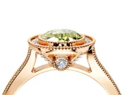 Halo Engagement Ring Setting for Fancy Yellow Oval Center with Milgrain Pave Band and Bezel Head in Rose Gold