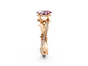 Solitaire Engagement Ring Setting for Fancy Pink Oval Center with Pave and Plain Crossover Band and Prong Head in Rose Gold