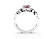 Leaf Engagement Ring Setting for Fancy Pink Oval Center with Milgrain Accent Band and Prong Head in Sterling Silver