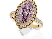 Milgrain Floral Halo Engagement Ring Setting for Fancy Pink Marquise Center with Pave Band and Prong Head in Yellow Gold