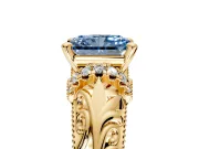 Solitaire Engagement Ring Setting for Fancy Blue Radiant Cut Center with Filigree Accent Basket and Prong Head in Yellow Gold