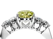 5 Stone Engagement Ring Setting for Fancy Yellow Cushion Cut Center with Equal Close-Set Accents and Prong Head in White Gold