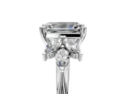 Floral Cluster Engagement Ring Setting for Emerald Cut Center with Marquise Accents and Prong Head in Sterling Silver