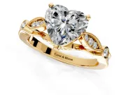 Solitaire Engagement Ring Setting for Heart-Shaped Center with Marquise and Bezel Accents and Prong Head in Yellow Gold