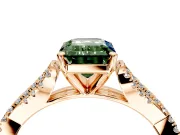 Solitaire Engagement Ring Setting for Fancy Green Emerald Cut Center with Twisted Pave Split Shank and Prong Head in Rose Gold