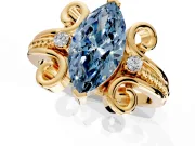 Solitaire Engagement Ring Setting for Fancy Blue Marquise Center with Twisted Band and Scroll Prong Head in Yellow Gold