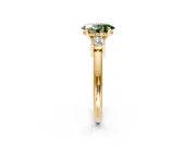 3 Stone Engagement Ring Setting for Fancy Green Oval Center with Wide Plain Band and Prong Head in Yellow Gold