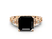 Solitaire Engagement Ring Setting for Fancy Black Asscher Cut Center with Filigree Band and Prong Head in Rose Gold