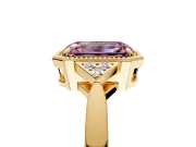 Cluster Engagement Ring Setting for Fancy Pink Emerald Cut Center with Milgrain Shoulder Clusters and Prong Head in Yellow Gold