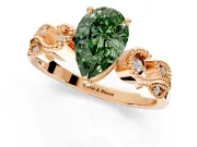 Leaf Engagement Ring Setting for Fancy Green Pear-Shaped Center with Milgrain Accent Band and Prong Head in Rose Gold