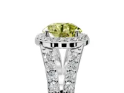 Halo Engagement Ring Setting for Fancy Yellow Round Cut Center with Narrow Pave Split Shank and Prong Head in Platinum