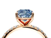 Solitaire Engagement Ring Setting for Fancy Blue Cushion Cut Center with Micro Pave Band and Prong Head in Rose Gold